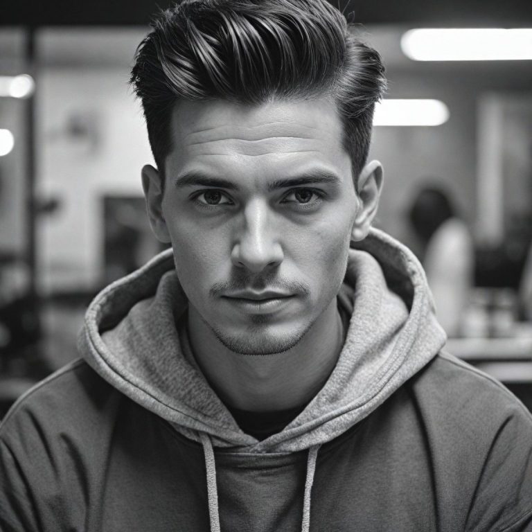 Frisurenutensilien: Scheren, Kamm, Haarprodukte und Haarschneider auf einem Tisch.